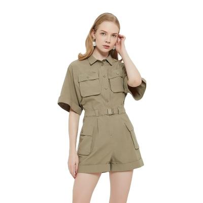 China Women Summer Cargo Overalls Casual Belt Streetwear Anti-pilling Overalls Romper 1 Piece Short Playsuits for sale