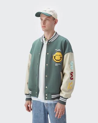 China Breathable Winter Vintage Embroidery Baseball Jacket Thick Fleece Jacket Leather Sleeves for sale