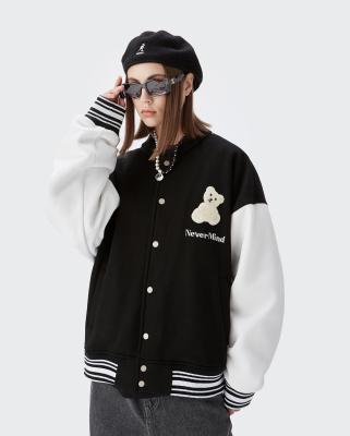 China Thick Breathable Street Style Black Jacket Baseball Embroidery College Jacket for sale