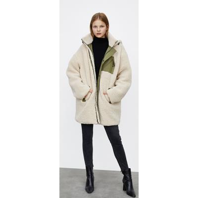 China Anti-wrinkle 2021 Winter Cotton Hooded Women Shear Down Jacket Fleece Long Coat Ladies Fleece Coat for sale