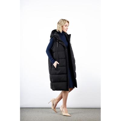 China Fashionable Anti-wrinkle Women's Long Warm Hooded Vest Down Jacket In Winter for sale