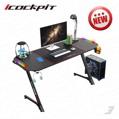 China (Other)Adjustable Saitu New Design Z Shaped Gaming Computer Black RGB Led Lights Table E-sports Style PC Gaming Desk For Gamer for sale