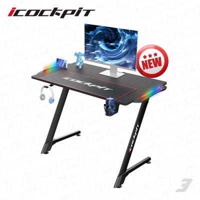 China (Other) Saitu Computer Z Shape Carbon Computer Table Gaming Desk RGB Adjustable High Quality Customizable Modern PC Gaming Desk RGB for sale