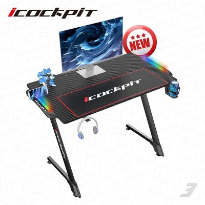 China (Other) Saitu RGB Adjustable Light Z Shape Custom Modern Computer Table Gaming PC Desktop Gaming Table for sale