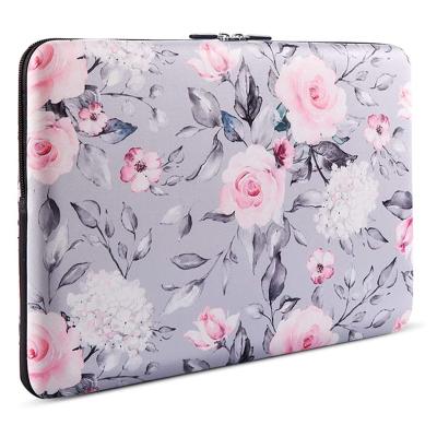 China Fashion Laptop Sleeve , Elegant Flower Pattern Canvas Leather Briefcase Cover Case Stitching Bag for sale