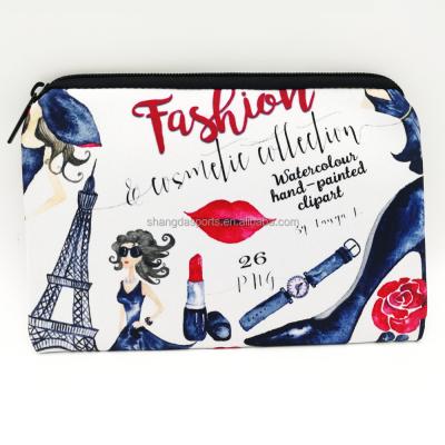 China Lady Red Lips Makeup Organizer Bag Women Travel Cosmetic Bags Neoprene Sublimation Makeup Bag for sale