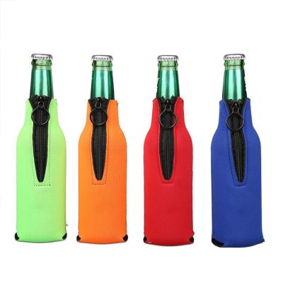 China Hot Sale Neoprene Solid Color Waterproof Beer Bottle Cooler Insulated Zipper Bag Beer Holder Pouch for sale