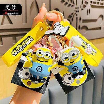 China Cute 3D SILICONE PVC Kawaii Minions Cartoon Character Keychain Dangle Key Chains Ring Minions Keychain, Schoolbag Pendant for sale