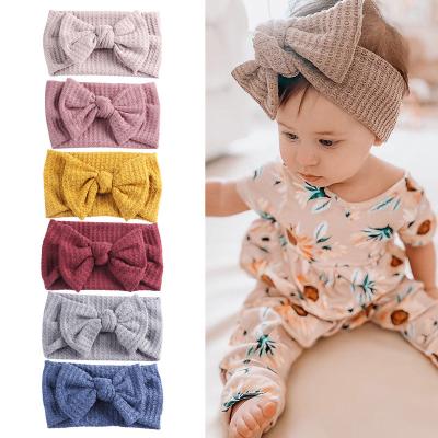 China Large soft solid color bow headwrap textured fabric baby bows headband for sale