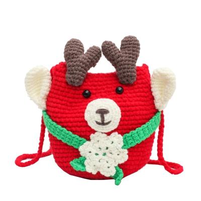 China Lovely Christmas Gift Pure Cotton Hand Knitting Lovely Children Elk Shoulder Bag for sale