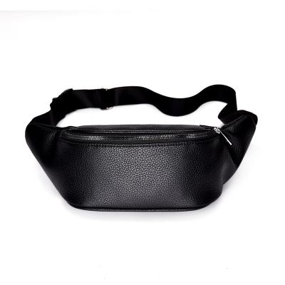 China Water Proof Wholesale Custom Portable Men's Fashionable PU Waist Black Leather Fanny Pack Bag for sale