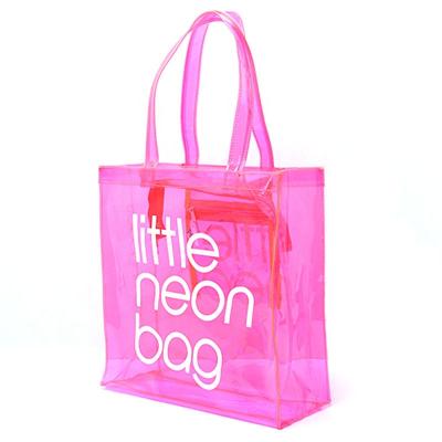 China Waterproof Custom Women Fashion Handbag Translucent Plastic Transparent Tote Beach Bags Neon Waterproof PVC Shopping Bag for sale