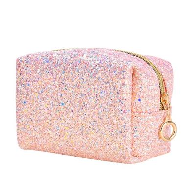 China Fashion Bling Pink Toiletry Bag Party Gleam Cosmetic Bag Luxury Glitter Make Up Bag for sale