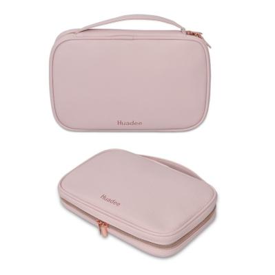 China High Quality Double Puller Ladies Fashoion Makeup Bag Metal Zipper Pink Small PU Leather Cosmetic Case for sale