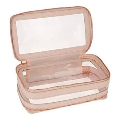 China Large Capacity Clear PVC Fashoion Waist Window Toiletry Bag Makeup Bag Custom Cosmetic Case Double Zipper for sale