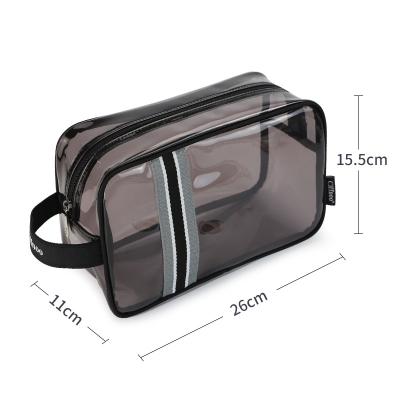 China Fashion Summer Waterproof Large Capacity Clear Black PVC Transparent Cosmetic Filter Frame With Handle for sale