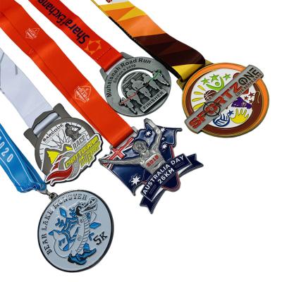 China Custom China Factory Logo Fashion Design With 3D Ribbon Metal Enamel Gold Running Marathon Sports Medal for sale