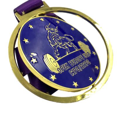 China Australian Factory Design Xieyuan Luxury Zinc Alloy Metal Medals With Ribbon Custom Logo Fitness Weightlifting Sports Rotating Medal for sale