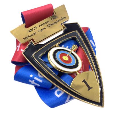 China Australian Xieyuan Wholesaler Factory Customized Logo Zinc Alloy Metal With Logo Ribbon Gold Club Archery Shooting Silver Bronze Bronze Medal for sale