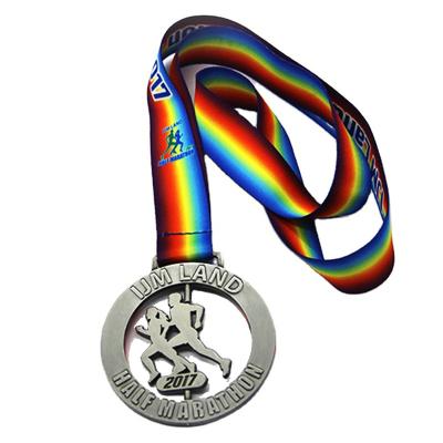 China China Xieyuan Custom Logo Metal Plating Pendant Rotating Round With Ribbon Running Marathon Sports Medal for sale