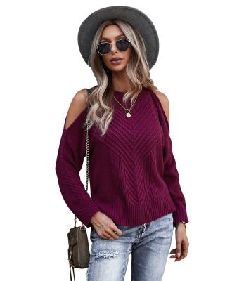 China New Design Anti-Wrinkle Women Autumn Sweater Outfits Cold Shoulder Long Sleeve Casual Pullover Sweatshirt Customized Women Sweater for sale