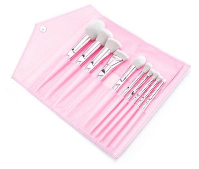 China Angular Blush Low Moq Logo Makeup Brush 10pcs Professional Custom Makeup Brush With Bag for sale