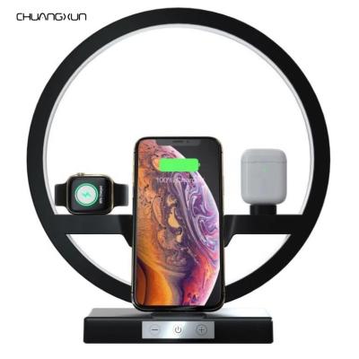 China New HOME desk led lamp with 10W Qi wireless charging station fast charging charger dock reference 3 in 1 for apple watch airpod phone for sale