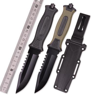 China Rubber Handle Bushcraft Military Tactical Style Outdoor Hunting Survival Knife Fixed Blade Military Tactical Fighting Knife With Window Service Broken Cone for sale