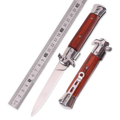 China Hot Selling Stainless Steel Wooden Blade Creative Design Handle Self-defense Survival Portable Outdoor Folding Knife for sale