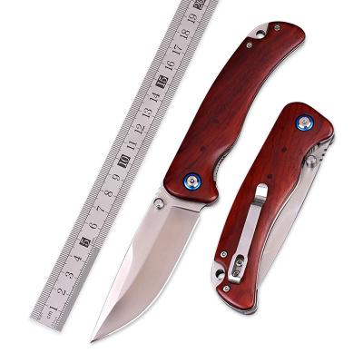 China High-grade Simple Design New Handle Wooden Knife Supporting Auxiliary Opening Camping Folding Pocket Knife With Hip Staples for sale