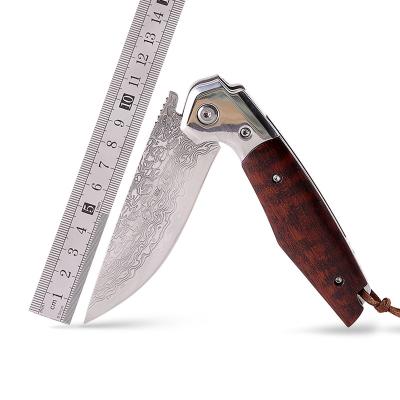 China KJDG1705 High Grade Serpentine Wood Handle Damascus Steel Knives Camping EDC Folding Outdoor Pocket Knife for sale