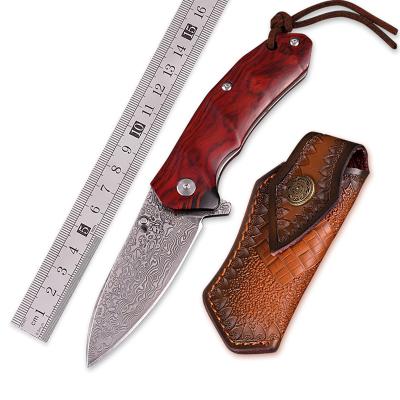 China Rosewood Fine Handle High Grade Handwork Damascus Hunting Knife Handmade Folding Pocket Knife With Sheath for sale