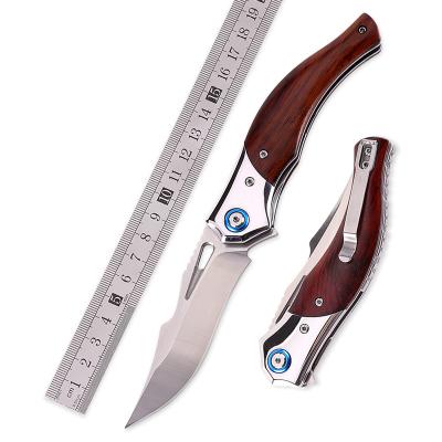 China Sandalwood Creative Handle Microparticle Design High Hardness Camping Hunting Folding Pocket Knife for sale