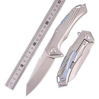 China High End Originality High End Stone Sanding D2 Titanium Steel Folding Knife TC4 Pocket Self Defense Survival Knives With Sharp Window Broken Cone for sale