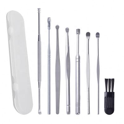 China Comfortable 8 Pcs Ear Pick Earwax Removal Kit Cleansing Tool Set Curette Ear Wax Remover Tool With One Cleaning Brush for sale