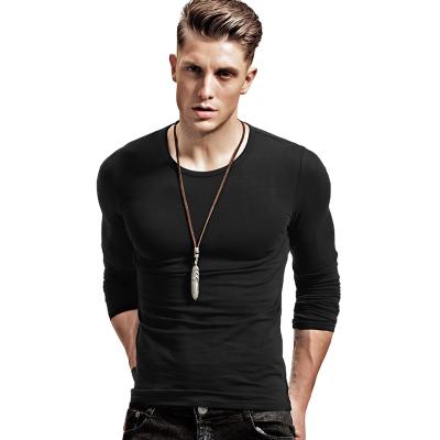 China Men's Breathable High Quality Clothings Fashion Long Sleeve T-Shirt Round Neck Cotton Slim White Slim Fit Push-up Shirt for sale