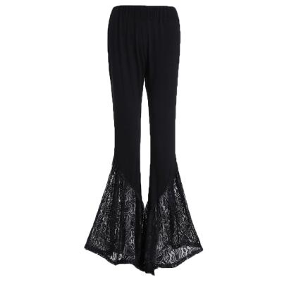 China Black QUICK DRY Fashion Lace Pants Women Flare Elastic Stretch Full Flare Pants Lady Bell Bottoms Trousers Mid Waist Trousers for sale