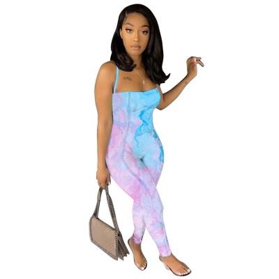 China Custom New Arrival Anti-pilling Color Blocking Bodycon Overalls Luxury Women Tie Dye Summer Casual Overalls for sale