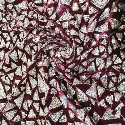 China Other New Triangle Velvet Fabrics In Embroidered Fabric With African Sequin Velvet Fabric Order for sale