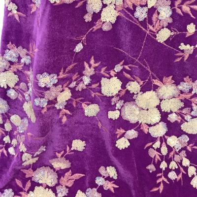 China Other New Arrival African Flower Embroidery Fabric For Nigerian Dresses On Velvet Fabric With Sequin for sale