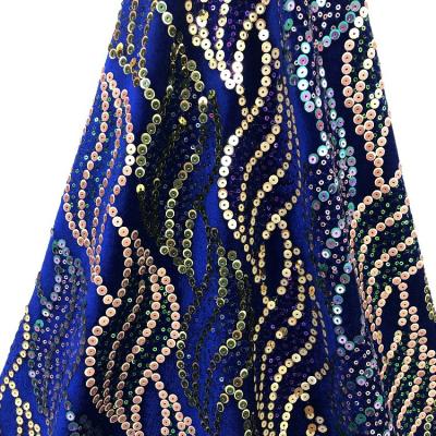 China Other 2020 Hot Selling Sequin Embroidery African Fabric For Dresses Nigerian Fish Scale On Order Fabric Velvet Fabric for sale