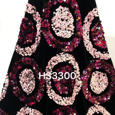 China 2020 New Design Water Resistant Sequin Embroidery African Fabric For Dresses Fabrics Nigerian Velvet for sale