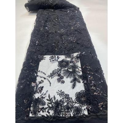 China Other haute couture 2021 wedding black nigerian african lace fabrics lace fabrics for dress online wholesale for sale