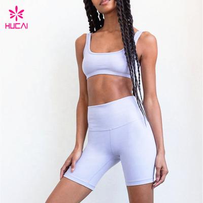 China Antibacterial Custom Women Crop Top & Short 2 Piece Biker Sport Set Gym Fit Shorts Set Yoga Short Set for sale