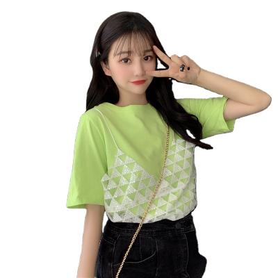 China Women's Anti-pilling Mesh Sequin Design Suspender T-shirt Clothes for sale