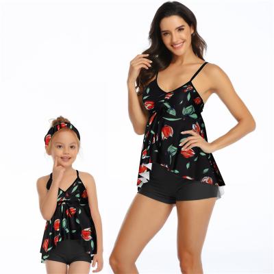 China Breathable European and American fashion printed parent-child swimsuit two-piece set for sale