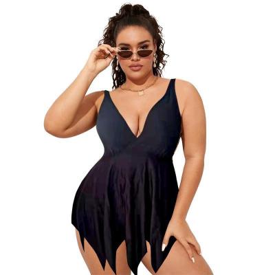 China New European and American plus size swimsuit solid color printing split skirt fat women's pants swimsuit for sale