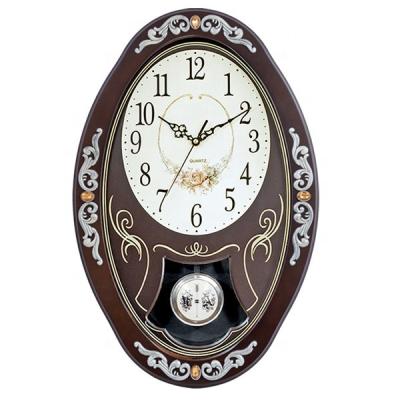 China Antique Style Pendulum Wooden Plastic First Generation Wall Clock for sale