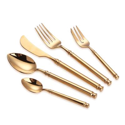 China Sustainable Mirror Polish PVD Flatware Stainless Steel Gold Coating Cutlery Set For Restaurant Weeding for sale