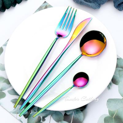 China Sustainable PVD Coating Gradient Stainless Steel Flatware Set 4pcs Rainbow Hyun Cutlery Set for sale